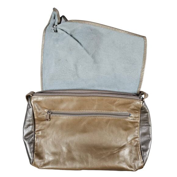 METALIC Gold Silver Platinum Crossbody Soft Leather Pocketbook with Rosette Bow - Picture 7 of 8